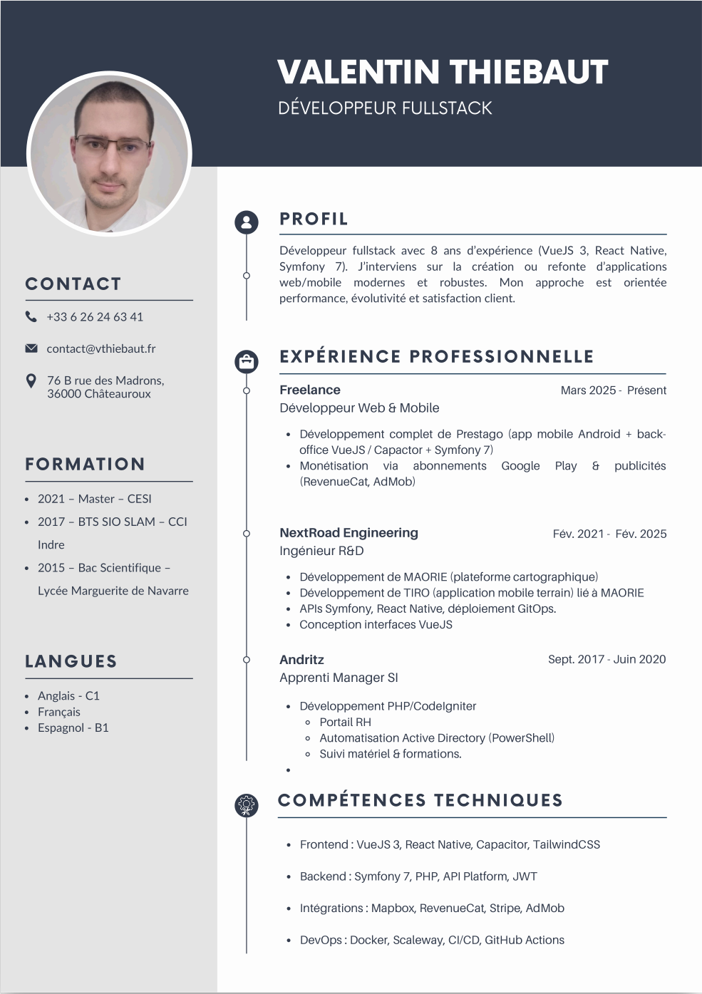 Aperçu du CV - Valentin Thiebaut, Dépannage informatique Dax